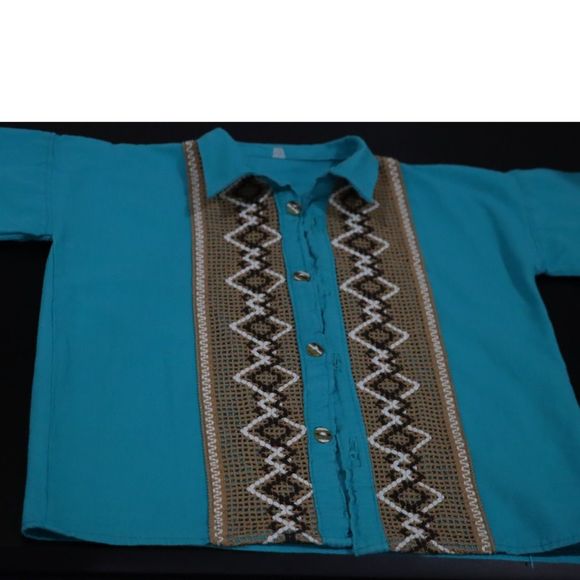 Toddler Boy's 4t/5t Crochet Knitted Guayabera Button Up Casual Shirt - Picture 2 of 5